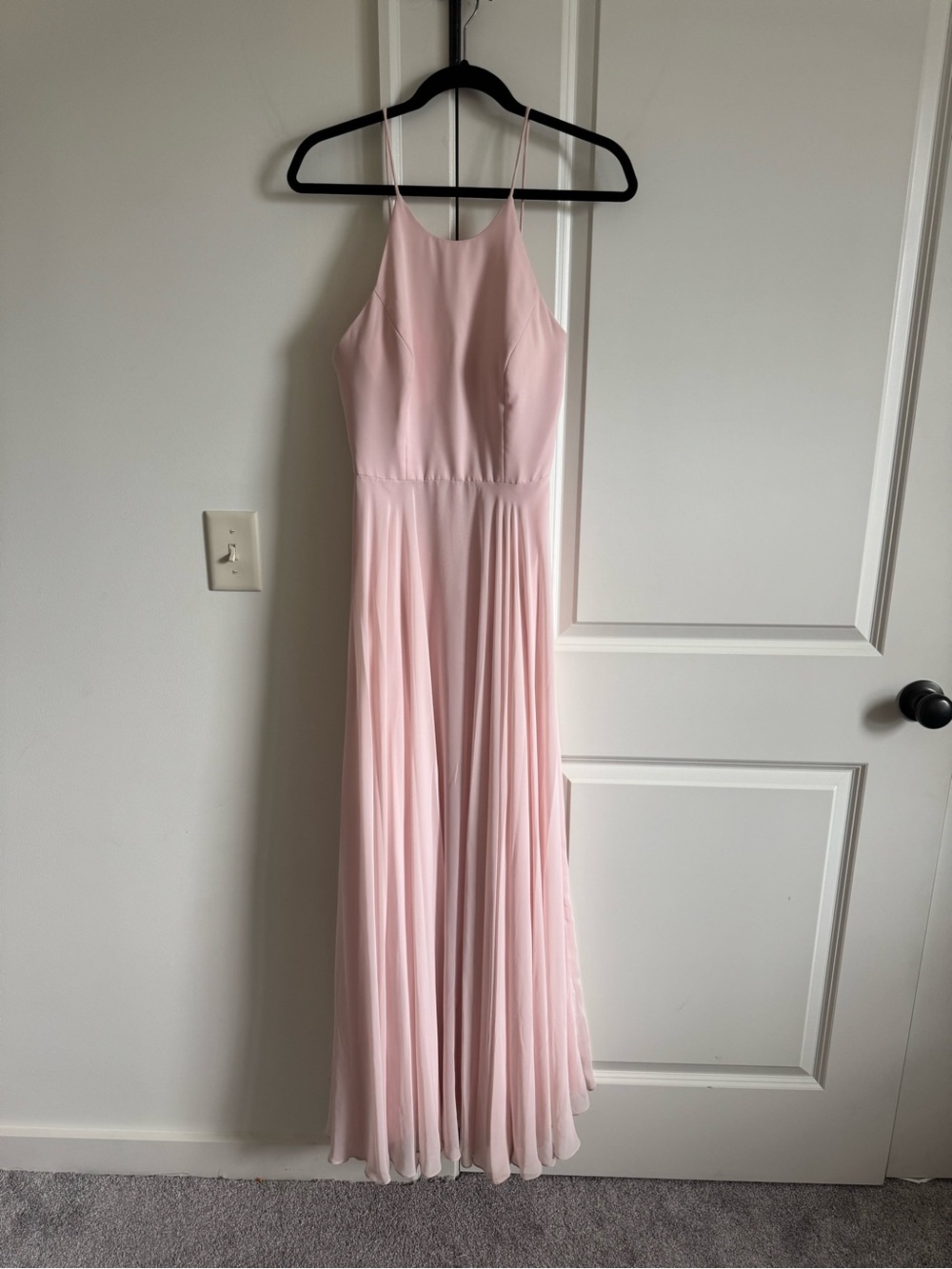 Dessy Collection Pale Pink Spaghetti-Strap Maxi Gown